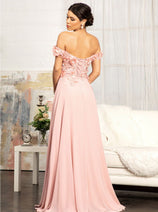 3D Floral Off Shoulder Slit Gown by Elizabeth K GL3018
