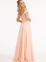 3D Floral Off Shoulder Slit Gown by Elizabeth K GL3018