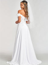 3D Floral Off Shoulder Slit Gown by Elizabeth K GL3018