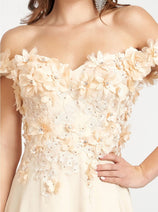 3D Floral Off Shoulder Slit Gown by Elizabeth K GL3018