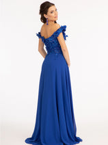 3D Floral Off Shoulder Slit Gown by Elizabeth K GL3018