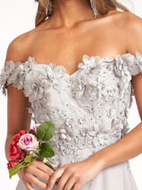 3D Floral Off Shoulder Slit Gown by Elizabeth K GL3018