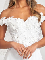 3D Floral Off Shoulder Slit Gown by Elizabeth K GL3018