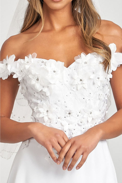 3D Floral Off Shoulder Slit Gown by Elizabeth K GL3018 - Long Formal Dresses