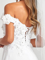 3D Floral Off Shoulder Slit Gown by Elizabeth K GL3018