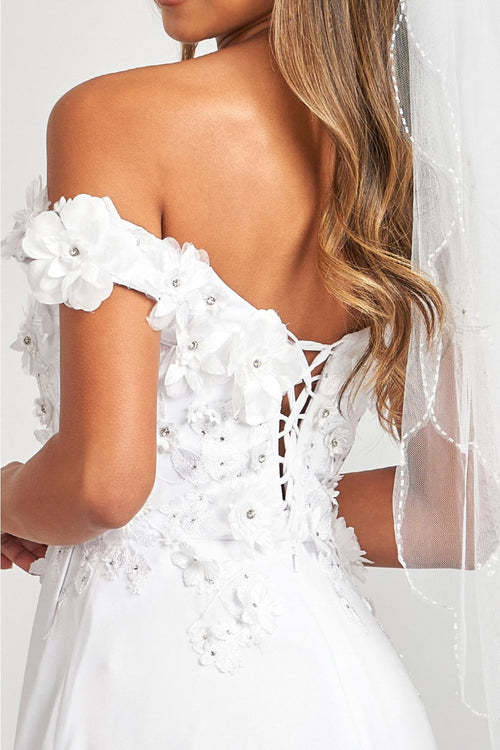 Off Shoulder Floral Chiffon Gown by Elizabeth K GL3018