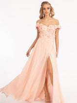 3D Floral Off Shoulder Slit Gown by Elizabeth K GL3018