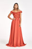 3D Floral Off Shoulder Slit Gown by Elizabeth K GL3018 - XS / Sienna - Long Formal Dresses