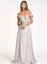3D Floral Off Shoulder Slit Gown by Elizabeth K GL3018
