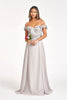 3D Floral Off Shoulder Slit Gown by Elizabeth K GL3018 - XS / Silver - Long Formal Dresses