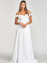 3D Floral Off Shoulder Slit Gown by Elizabeth K GL3018