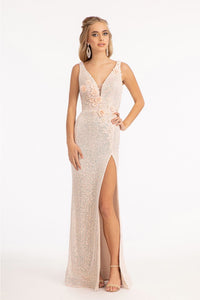 3D Floral Sequin Mermaid Dress by Elizabeth K GL3056 - XS / Blush - Long Formal Dresses