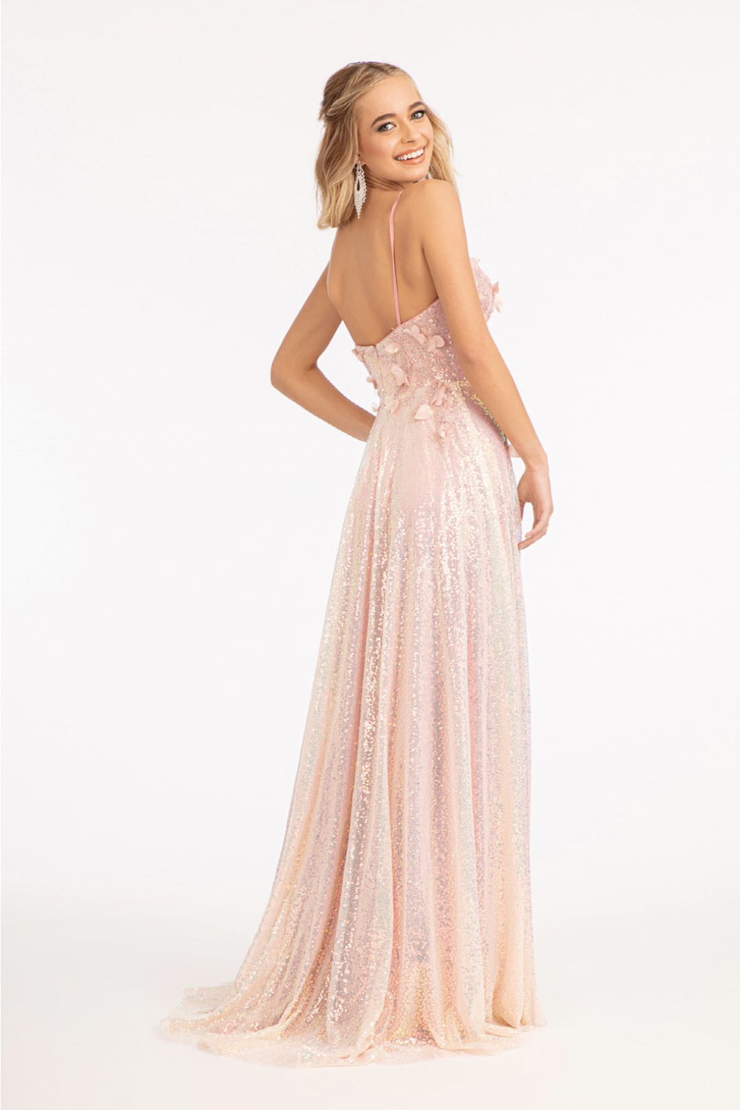3D Floral Sequin Slit Gown by Elizabeth K GL3027 - Long Formal Dresses