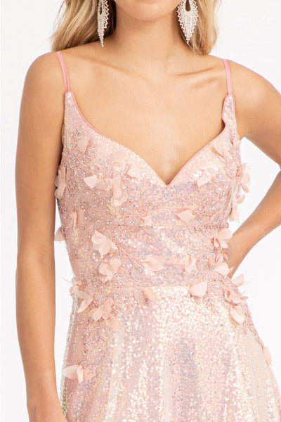 3D Floral Sequin Slit Gown by Elizabeth K GL3027 - Long Formal Dresses