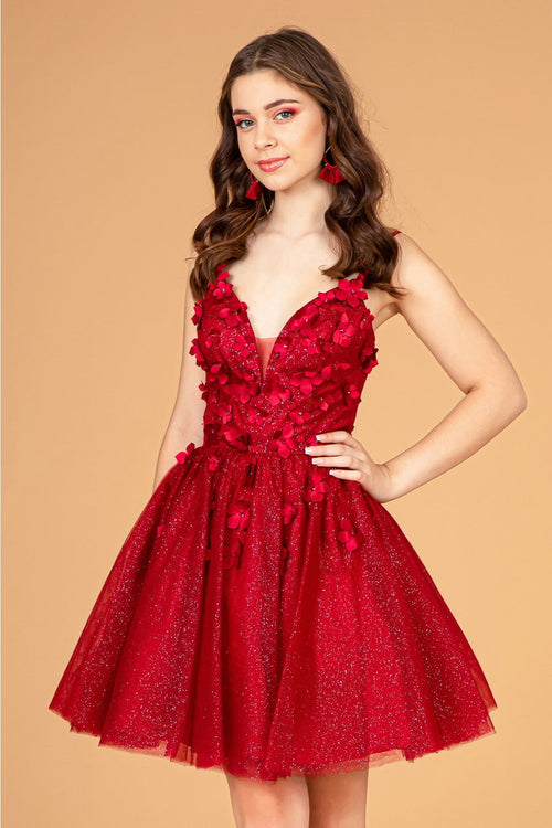 3D Floral Short Glitter Dress by Elizabeth K GS3090 - Short Cocktail Dresses
