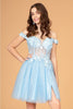 3D Floral Short Off Shoulder Dress by Elizabeth K GS3096 - XS / Baby Blue - Short Cocktail Dresses