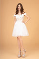 3D Floral Short Off Shoulder Dress by Elizabeth K GS3096 - XS / Off White - Short Cocktail Dresses