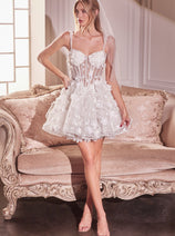 3D Floral Short Sleeveless Bridal Dress by Ladivine WL081