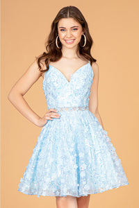 3D Floral Short Sweetheart Dress by Elizabeth K GS3091 - XS / Baby Blue - Short Cocktail Dresses