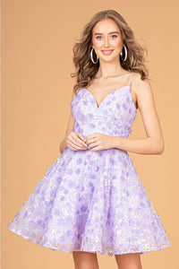 3D Floral Short Sweetheart Dress by Elizabeth K GS3091 - XS / Lilac - Short Cocktail Dresses