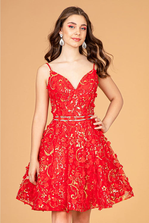 3D Floral Short Sweetheart Dress by Elizabeth K GS3091 - XS / Red - Short Cocktail Dresses