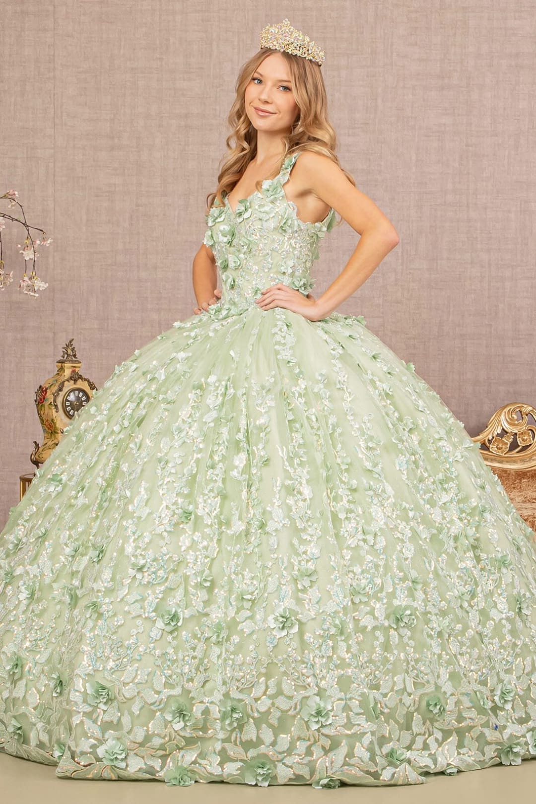 3D Floral Sleeveless Ball Gown by Elizabeth K GL3173 - Quinceanera Dresses