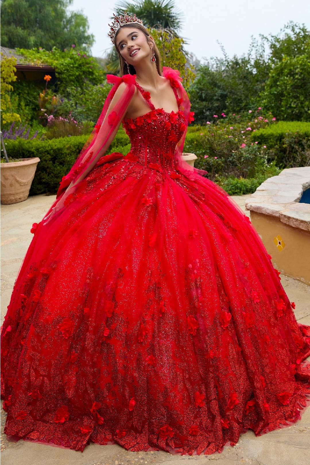 red quinceaera dresses with flowers Red Off The Shoulder Tulle Quinceanera Dresses With Lace Appliques Red / 14
