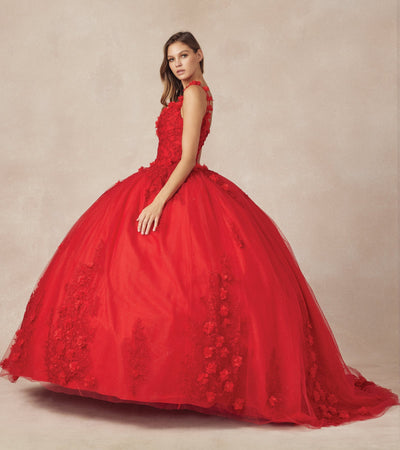 Juliet 1437 3D Floral Embellished Glitter Tulle Quinceanera Dress