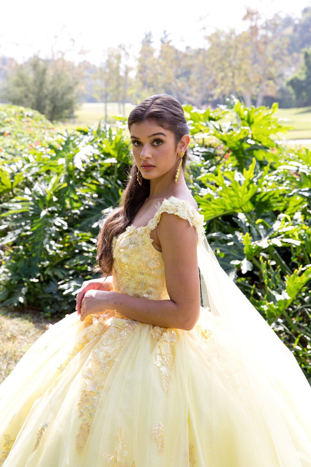 3D Floral Sleeveless Cape Ball Gown by Bella Princess PQ1009