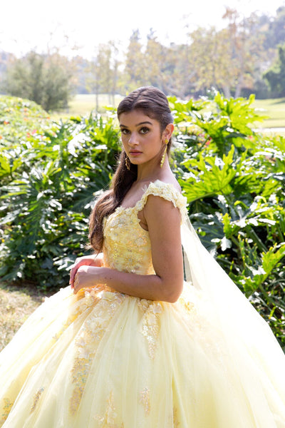 3D Floral Sleeveless Cape Ball Gown by Bella Princess PQ1009