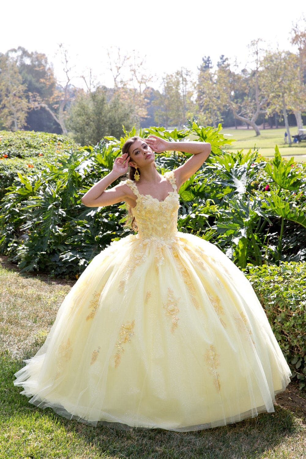 3D Floral Sleeveless Cape Ball Gown by Bella Princess PQ1009