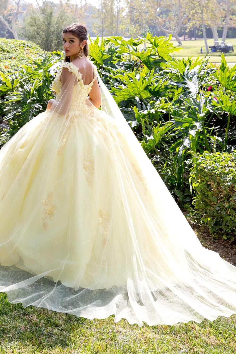 3D Floral Sleeveless Cape Ball Gown by Bella Princess PQ1009