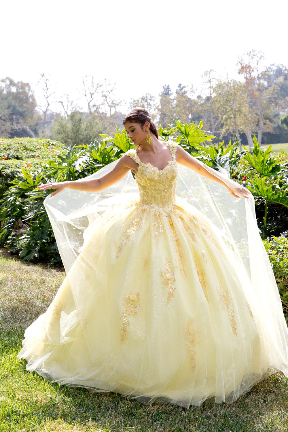 3D Floral Sleeveless Cape Ball Gown by Bella Princess PQ1009