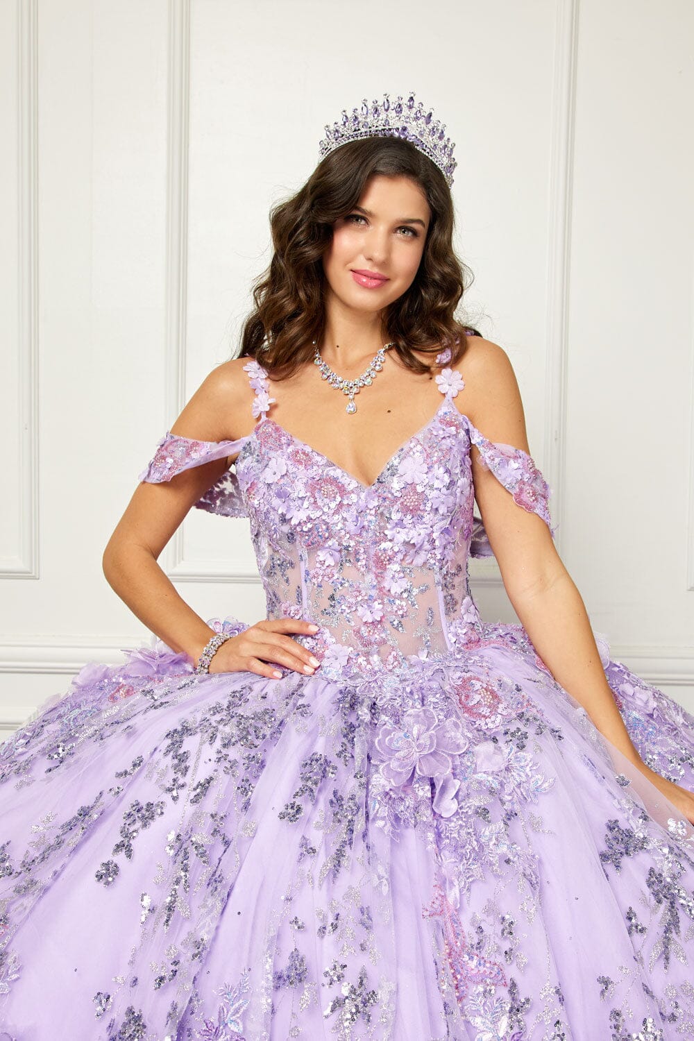 3D Floral Sleeveless Corset Ball Gown by Bella Princess PQ1048