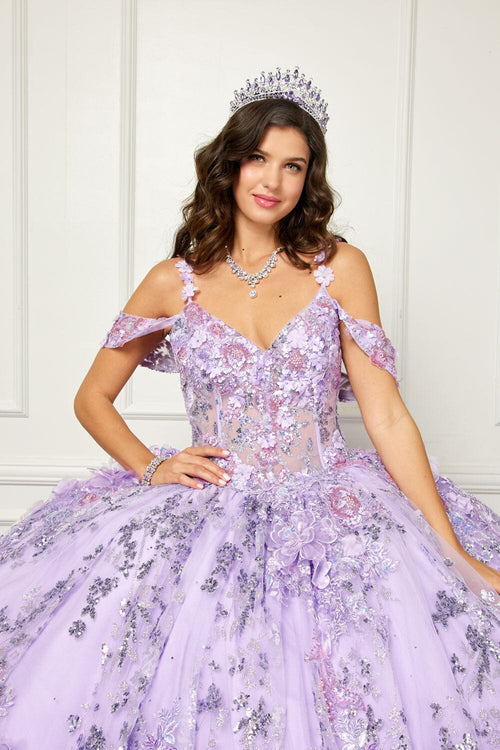 3D Floral Sleeveless Corset Ball Gown by Bella Princess PQ1048