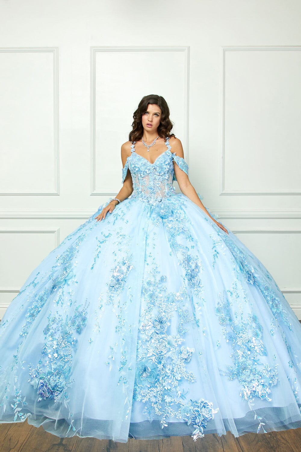 3D Floral Sleeveless Corset Ball Gown by Bella Princess PQ1048