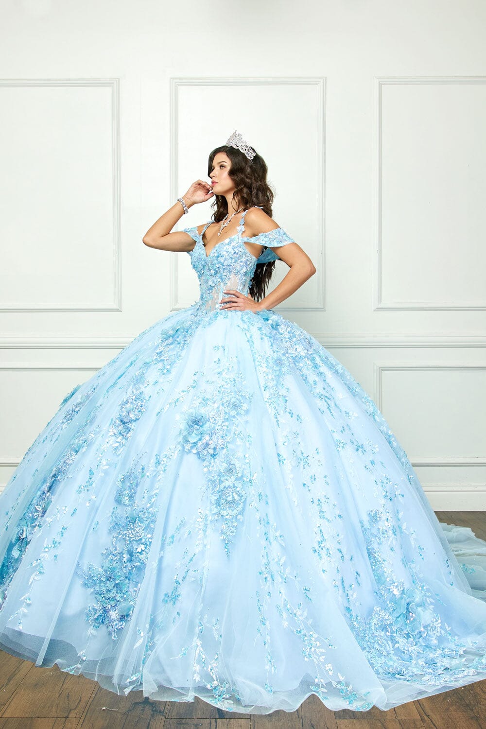 3D Floral Sleeveless Corset Ball Gown by Bella Princess PQ1048