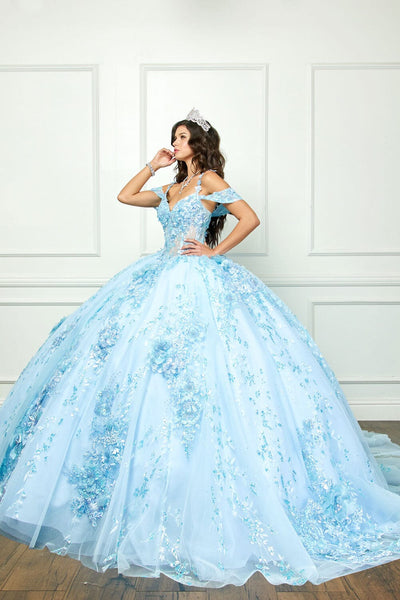 3D Floral Sleeveless Corset Ball Gown by Bella Princess PQ1048