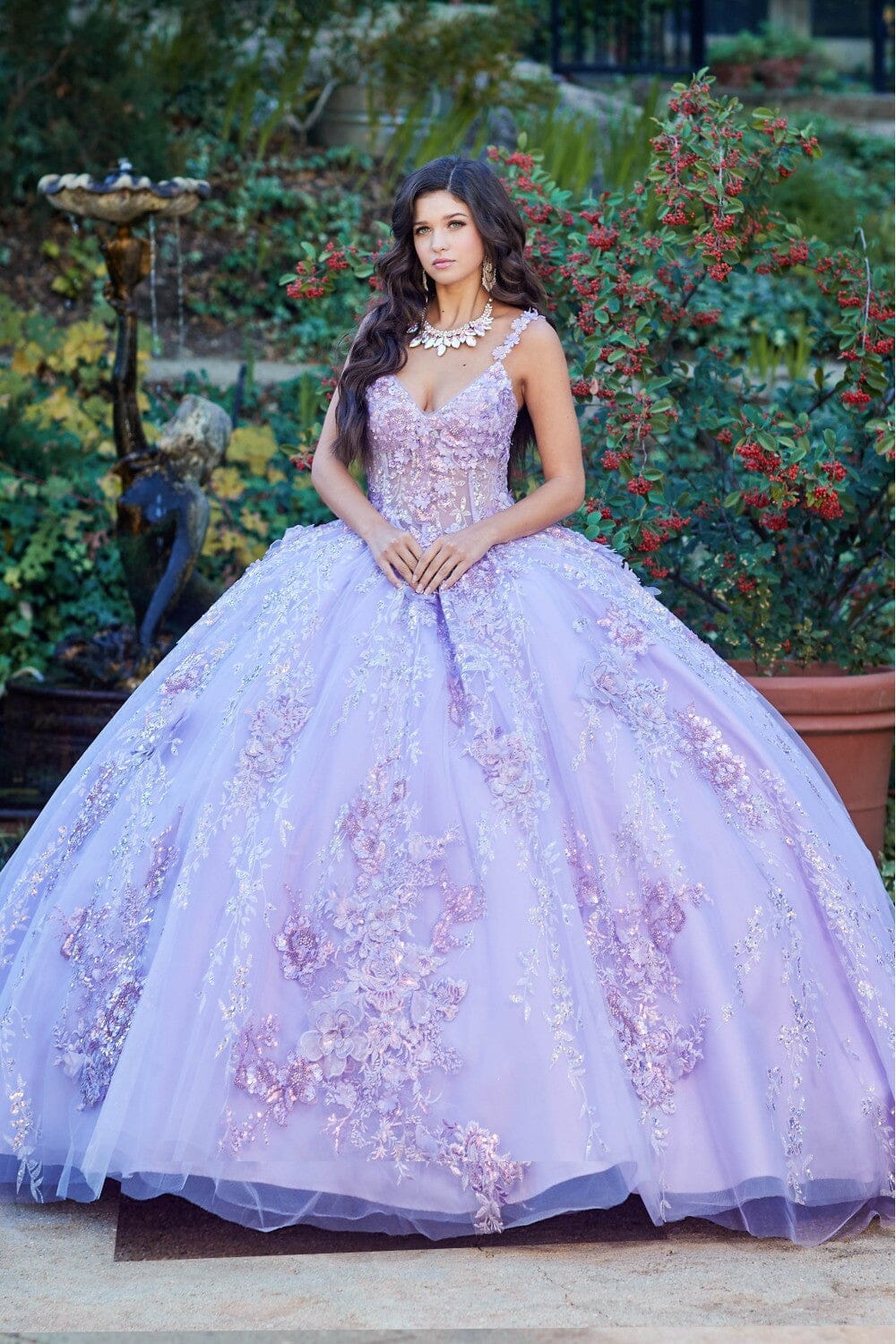 3D Floral Sleeveless Corset Ball Gown by Bella Princess PQ1048