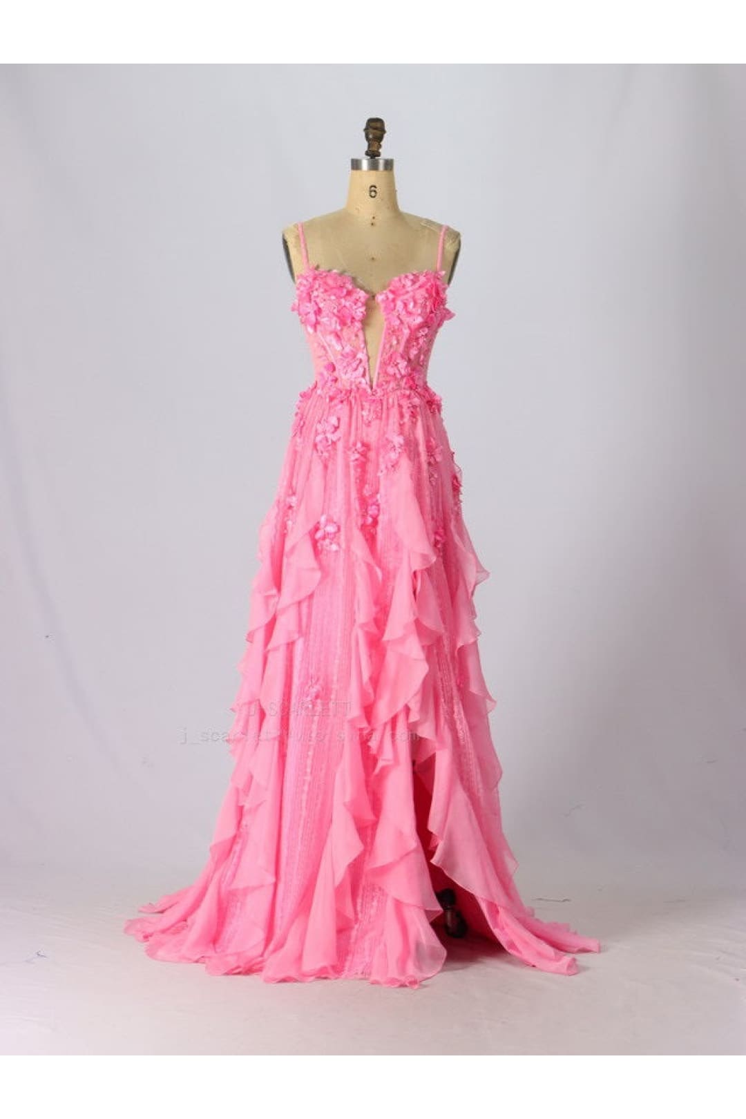 3D Floral Sleeveless Ruffled Slit Gown by Jovani D5993 - Long Formal Dresses