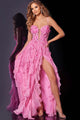 3D Floral Sleeveless Ruffled Slit Gown by Jovani D5993 - 00 / Hot Pink - Long Formal Dresses