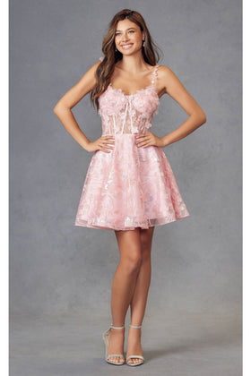 3D Floral Sleeveless Short A-Line Dress by Juliet JT917A
