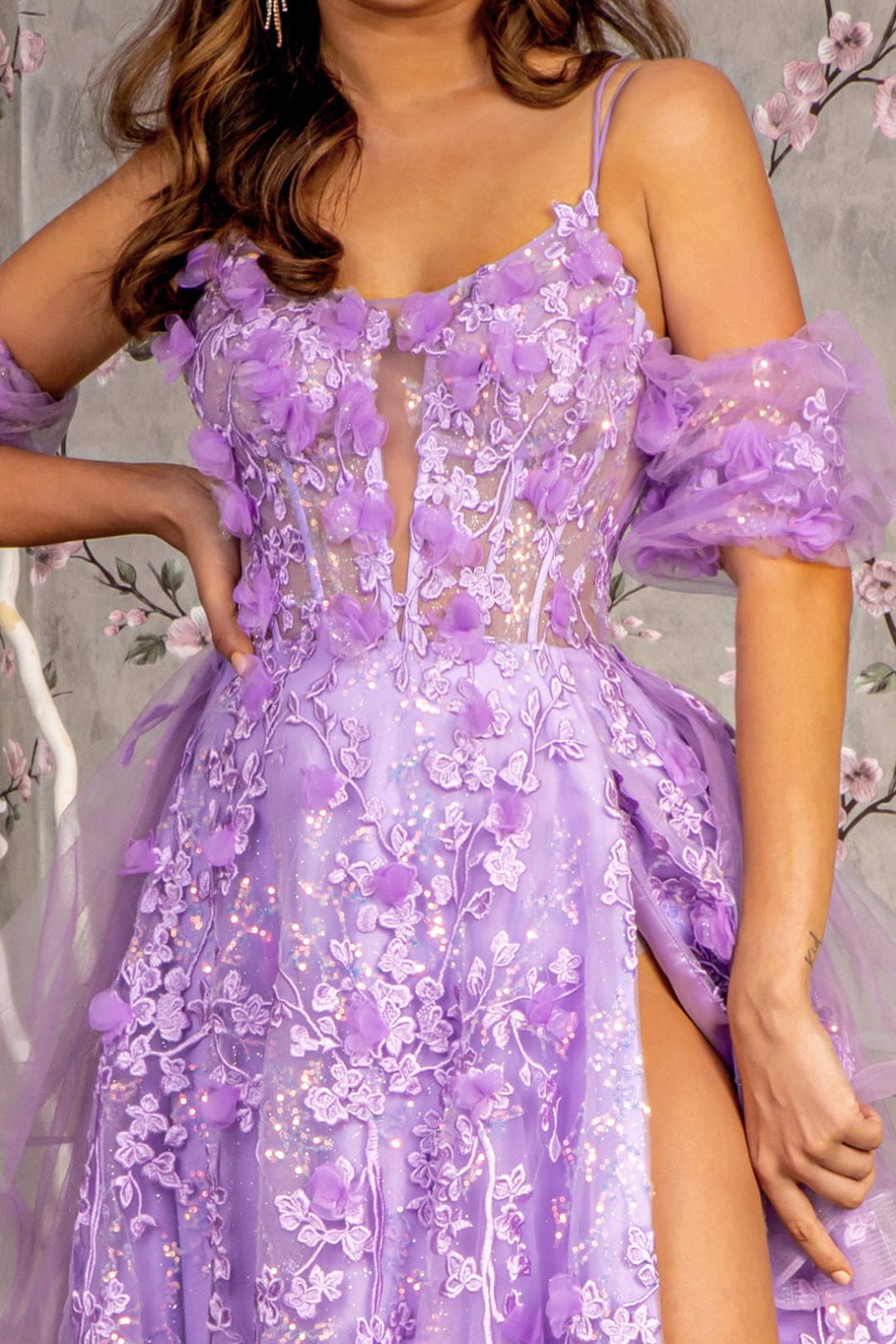 3D Floral Sleeveless Tiered Slit Gown by GLS Gloria GL3358 - Long Formal Dresses