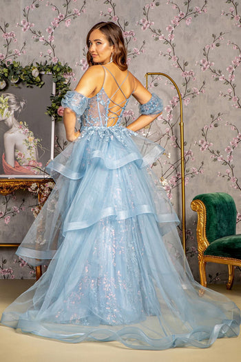 3D Floral Sleeveless Tiered Slit Gown by GLS Gloria GL3358 - Long Formal Dresses