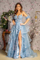 3D Floral Sleeveless Tiered Slit Gown by GLS Gloria GL3358 - XS / Smoky Blue - Long Formal Dresses