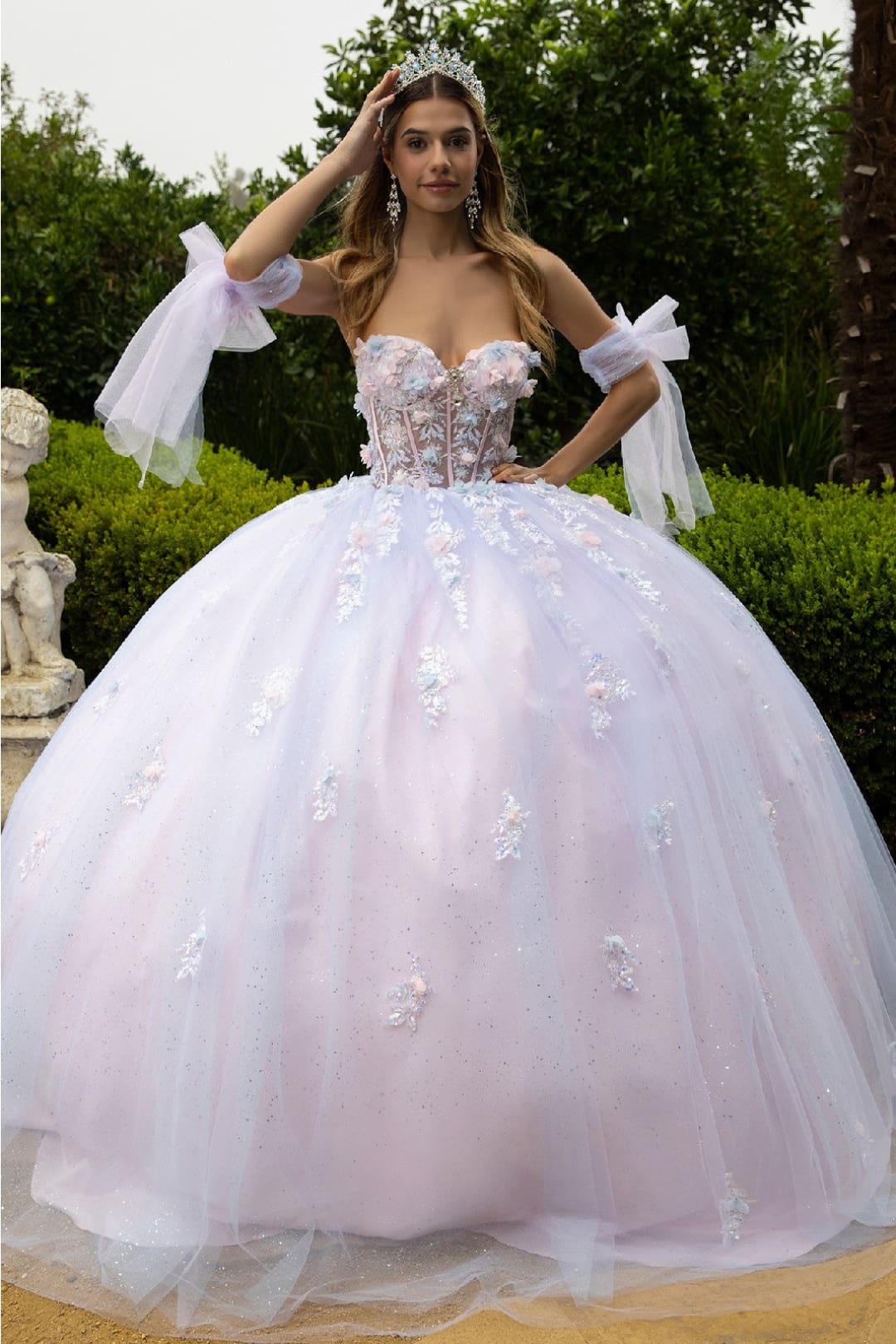Pink and Blue Quinceanera Dress 3D Floral Ball Gown GLS Gloria GL3570