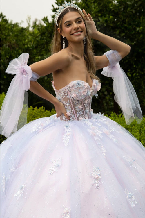 3D Floral Strapless Ball Gown by GLS Gloria GL3570 - Quinceanera Dresses