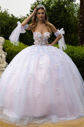 Pink and Blue Quinceanera Dress 3D Floral Ball Gown GLS Gloria GL3570