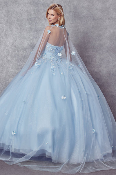 Juliet 1435 3D Floral Applique Glitter Tulle Strapless Dress