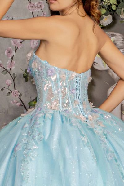 3D Floral Strapless Corset Ball Gown by GLS Gloria GL3332 - Quinceanera Dresses